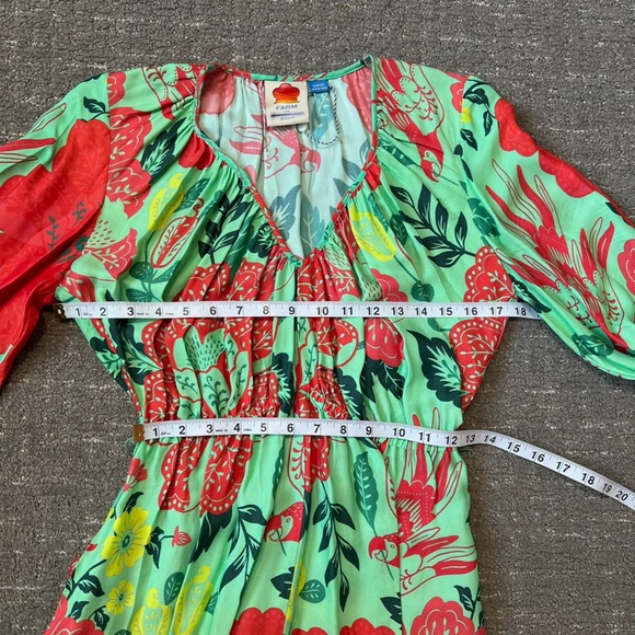 Anthropologie Farm x Poppy Print Maxi Dress Green Long Sleeve Small Petite - Picture 3 of 9